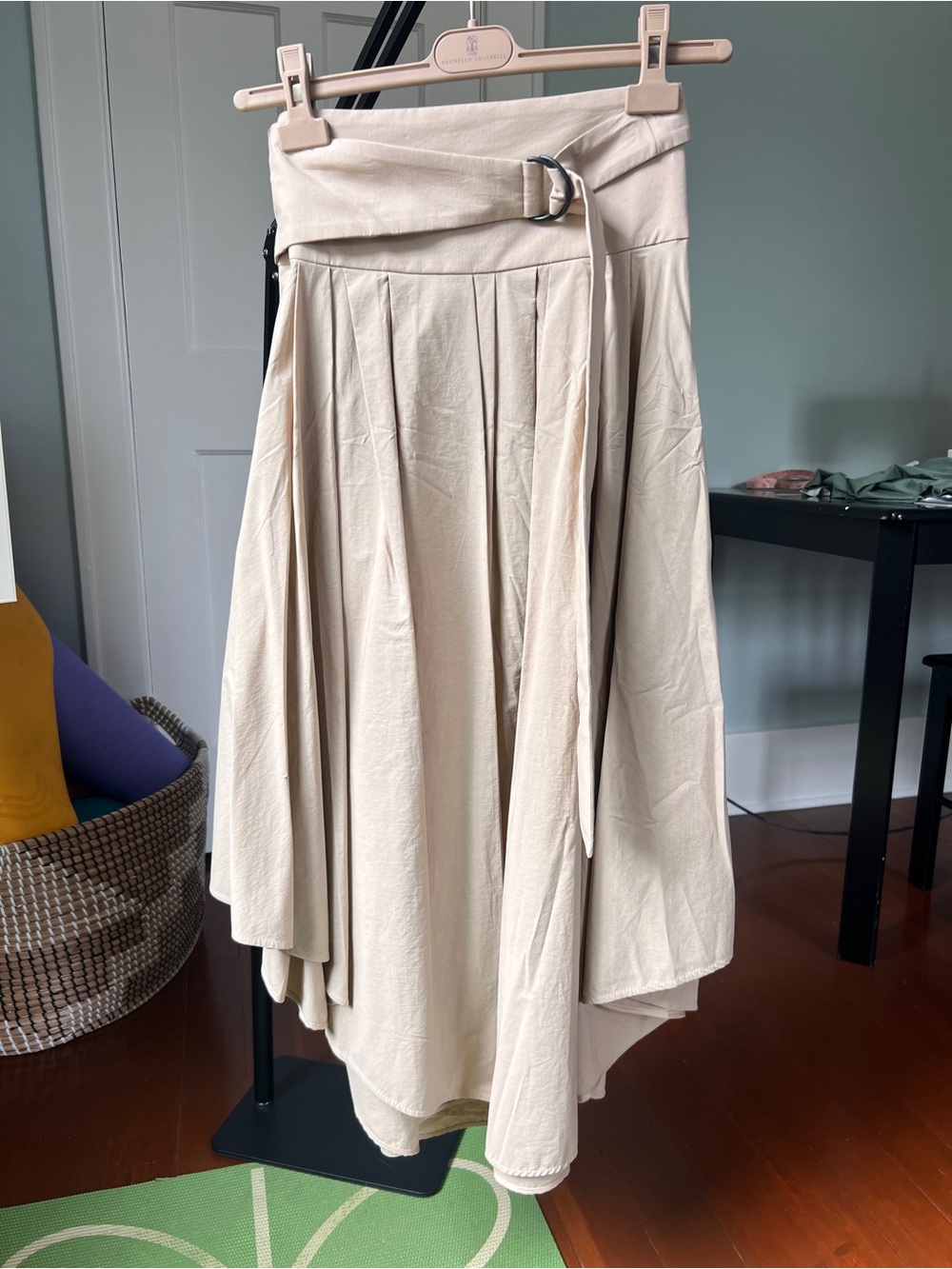 NWT Brunello Cucinelli SS21 Beige Pleated Asymmetric Midi Skirt